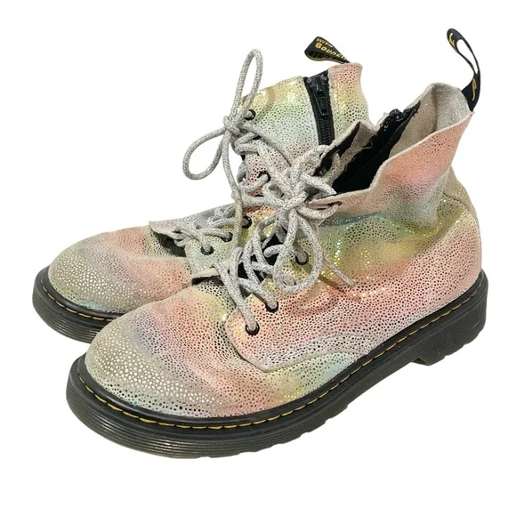 Dr Martens 1460 Ladies Size 6 Pascal Boots Rainbow Glitter Leather Laces Zip - Picture 1 of 7